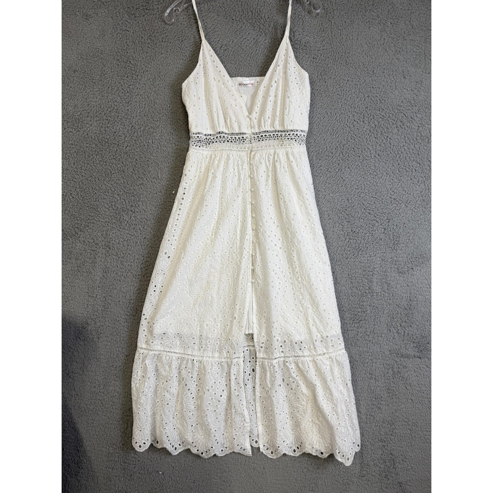 OrderPlus Dress Womens Small White Eyelet Lace Midi Spaghetti Strap Sundress